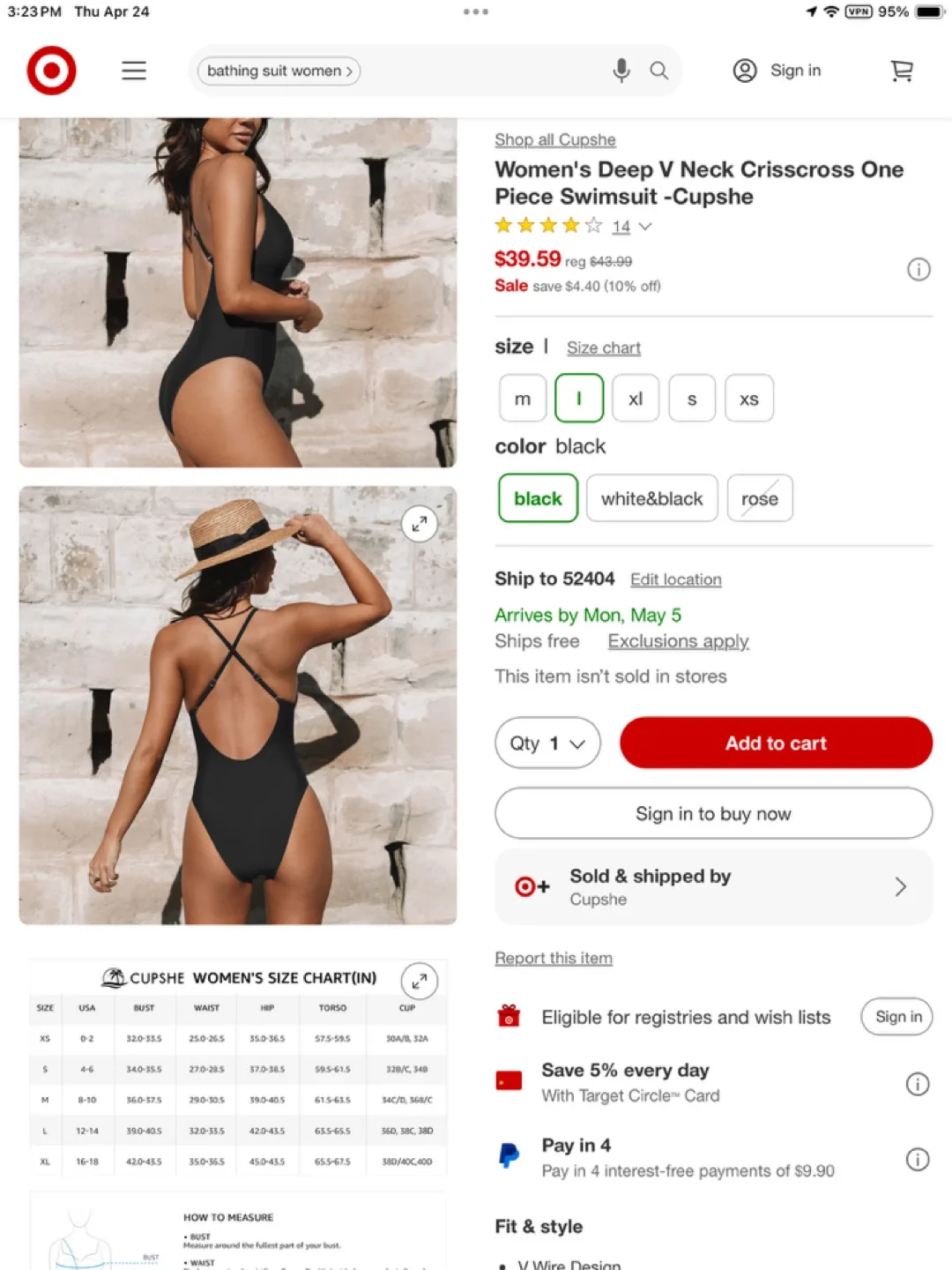 Cupshe Women's Deep V Neck Crisscross One Piece Swimsuit image indicator(4)