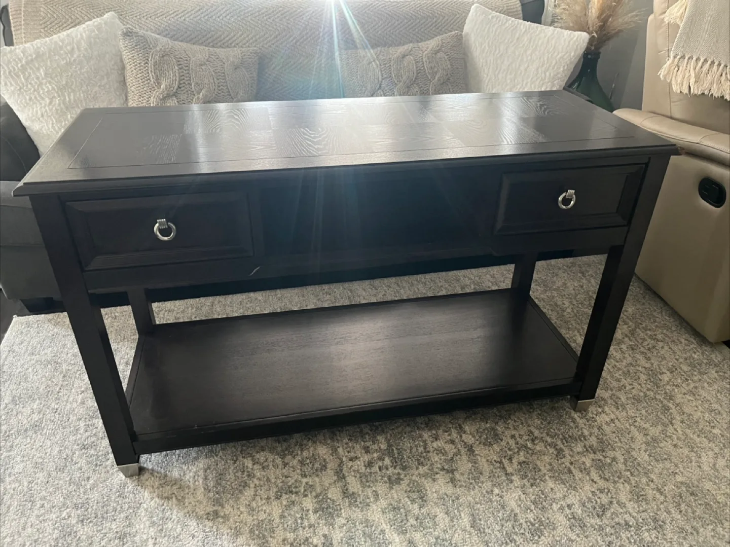 Dark Brown Console Table with Drawers and Shelf image indicator(4)