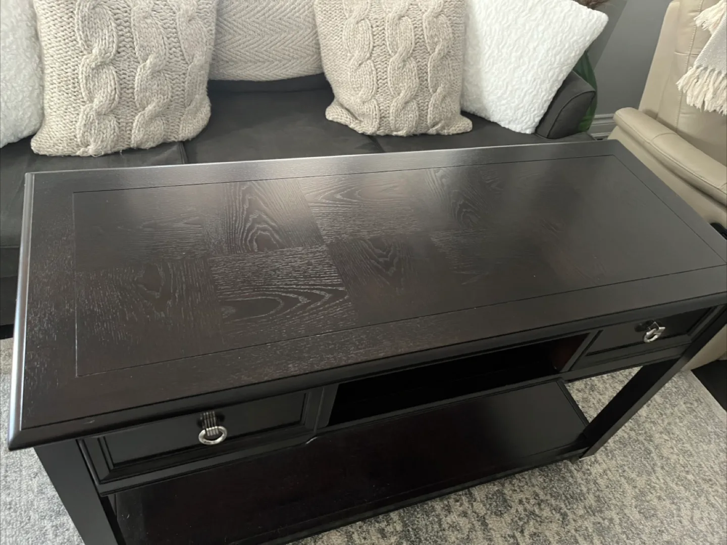 Dark Brown Console Table with Drawers and Shelf image indicator(2)