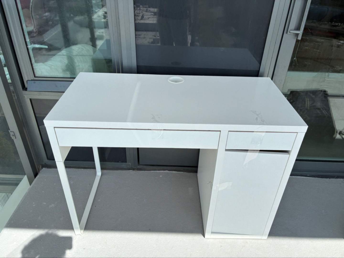White IKEA desk with drawer and cabinet