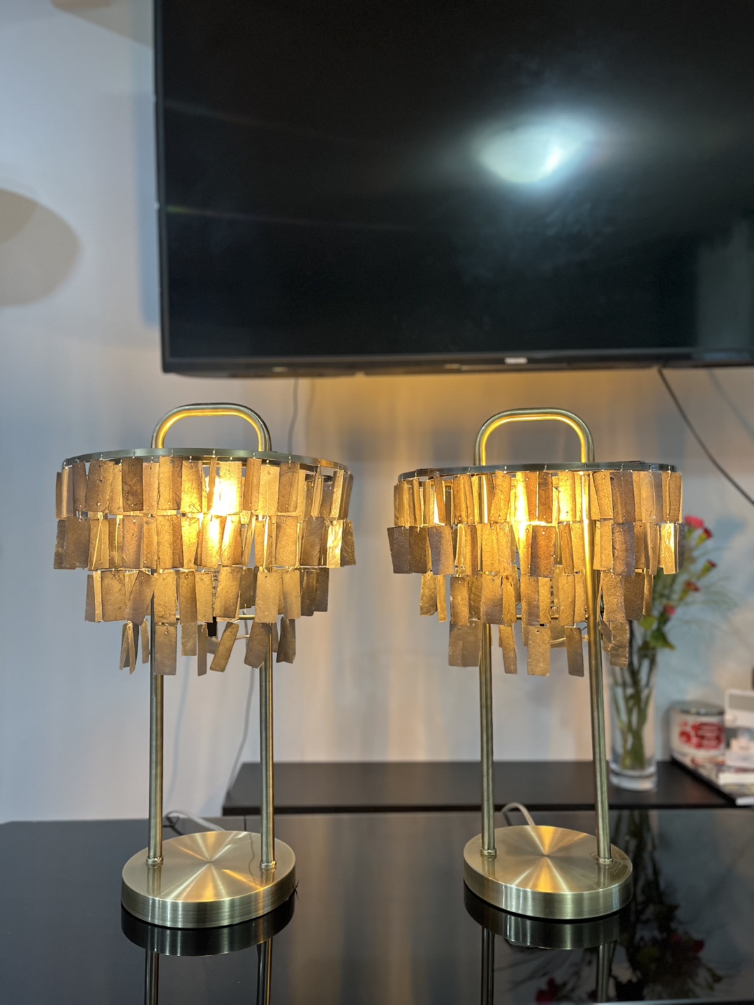 Pair of Urban Barn Amabel Capiz Table Lamps Brass - photo 2