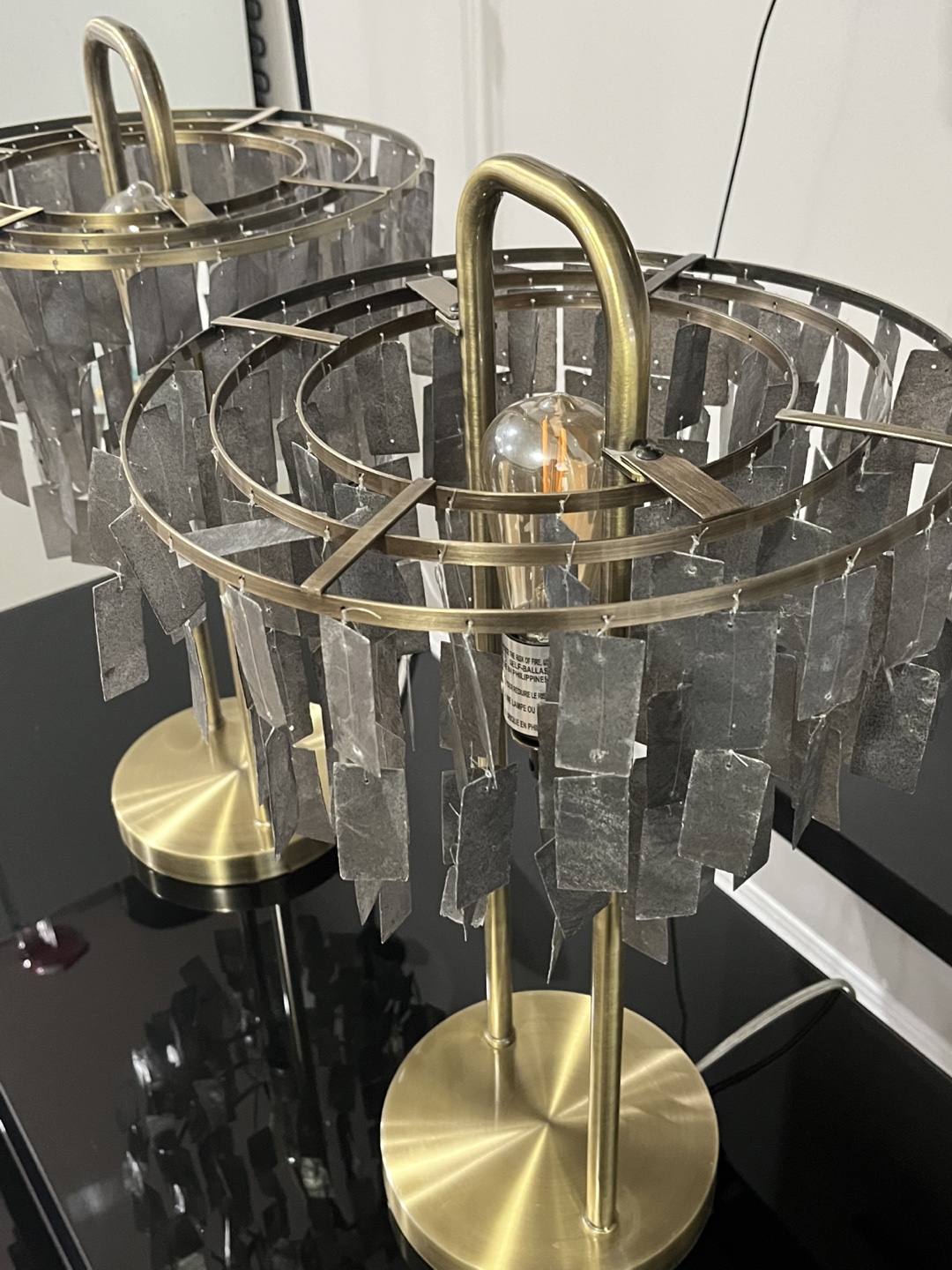 Pair of Urban Barn Amabel Capiz Table Lamps Brass - photo 3