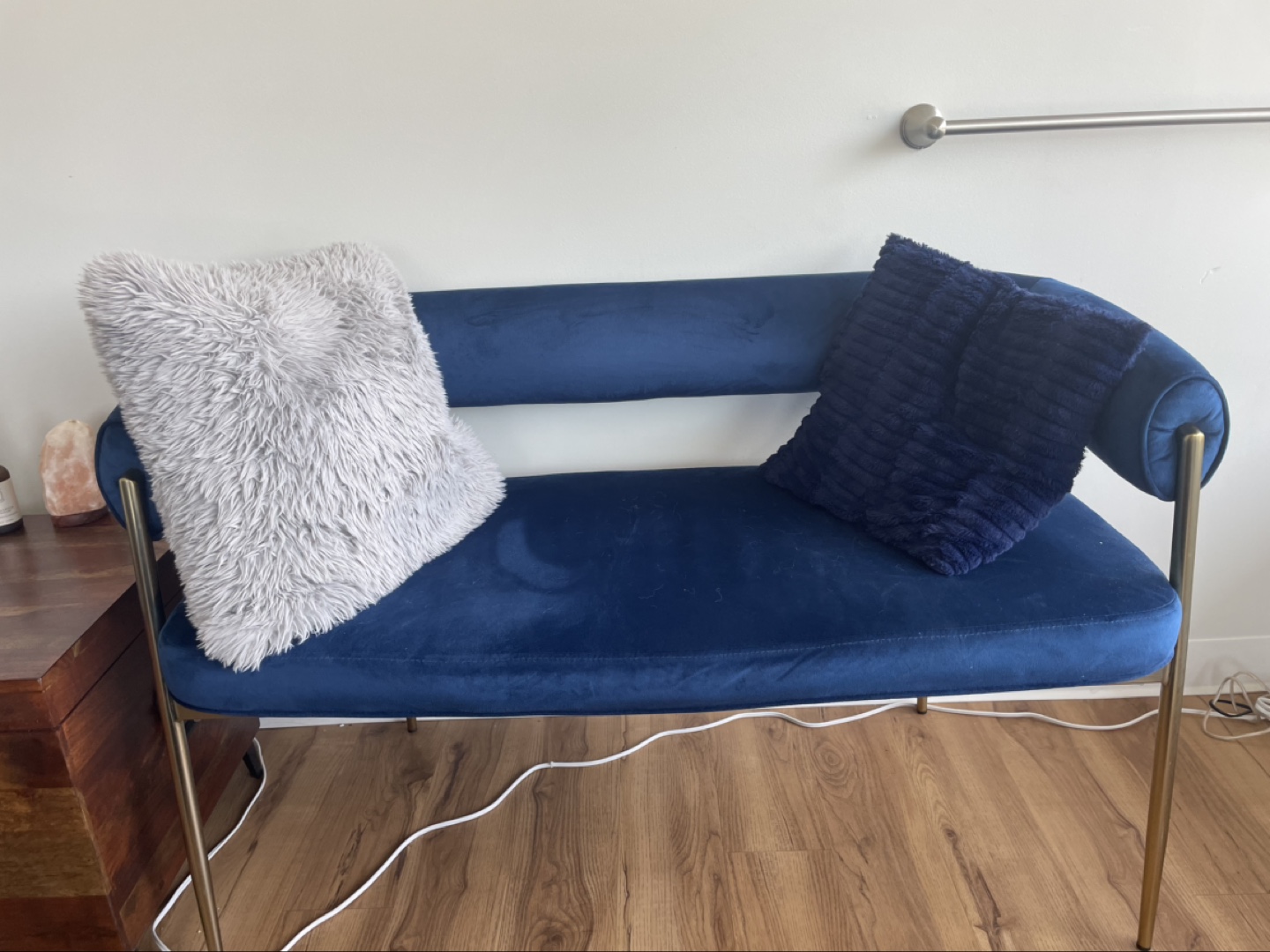 Navy Blue Velvet Bench with Gold Legs - photo 2