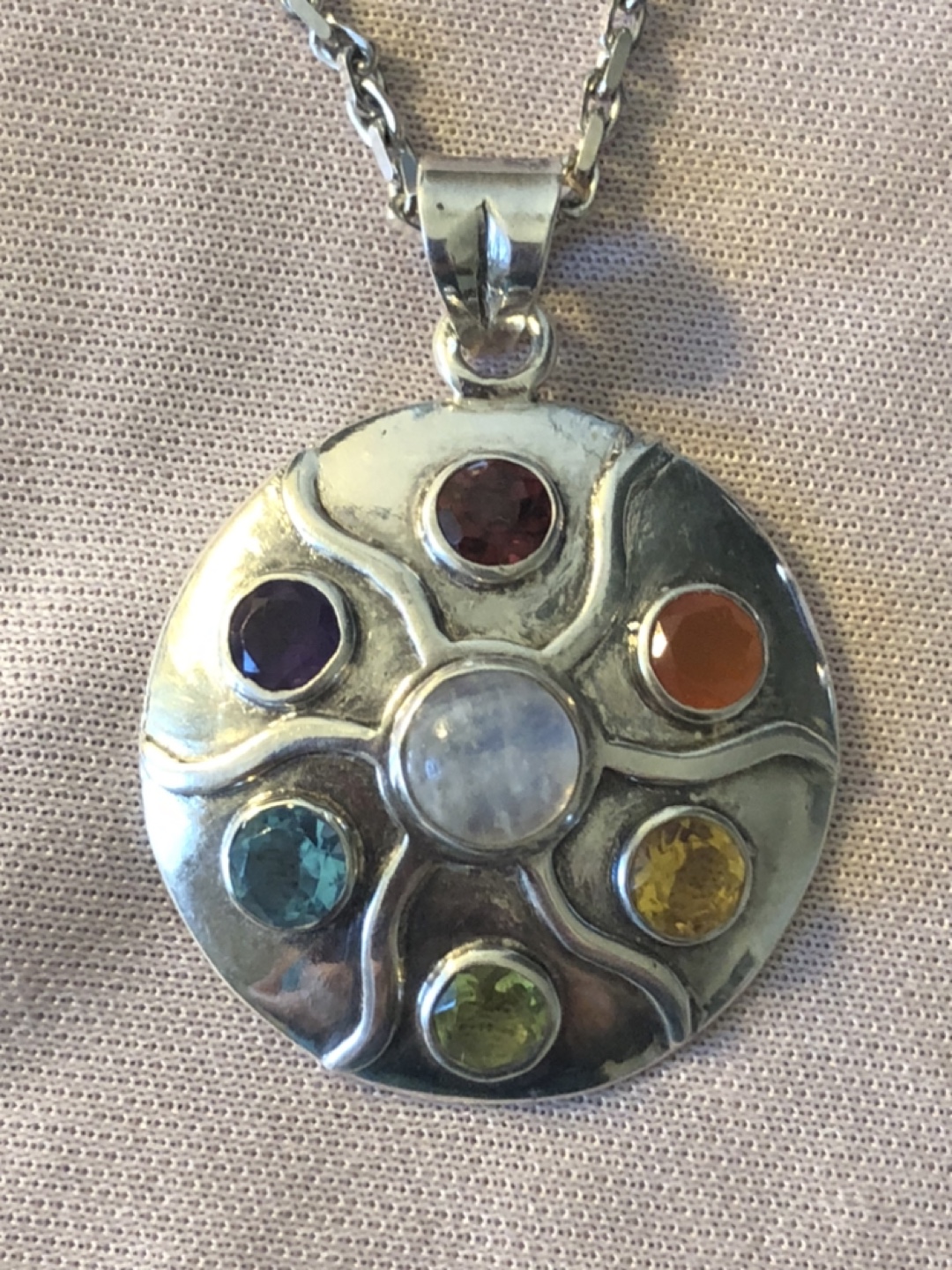 Sterling Silver Chakra Pendant Necklace and Earring Set