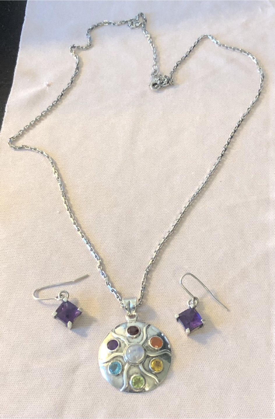 Sterling Silver Chakra Pendant Necklace and Earring Set - photo 3