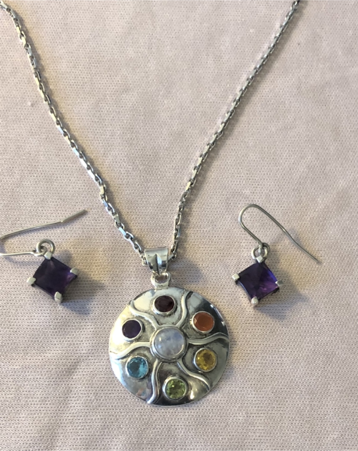 Sterling Silver Chakra Pendant Necklace and Earring Set - photo 2