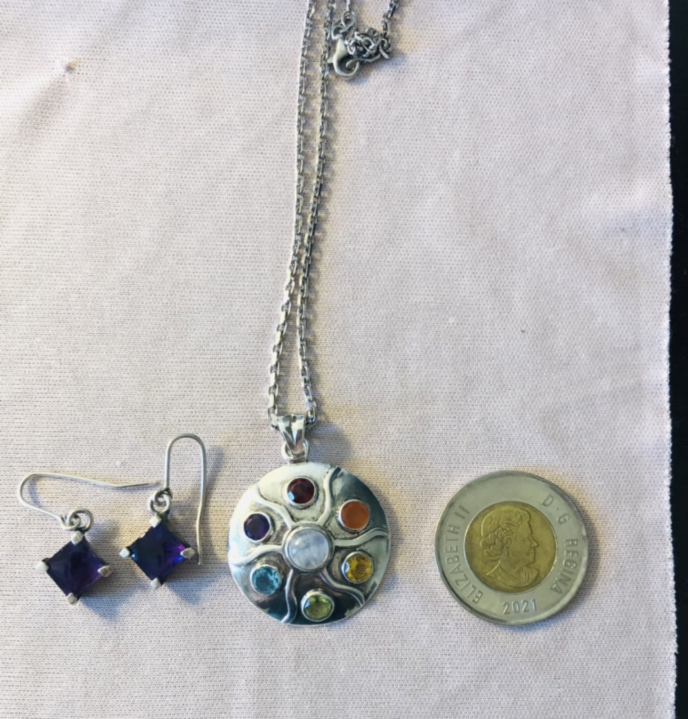 Sterling Silver Chakra Pendant Necklace and Earring Set - photo 4