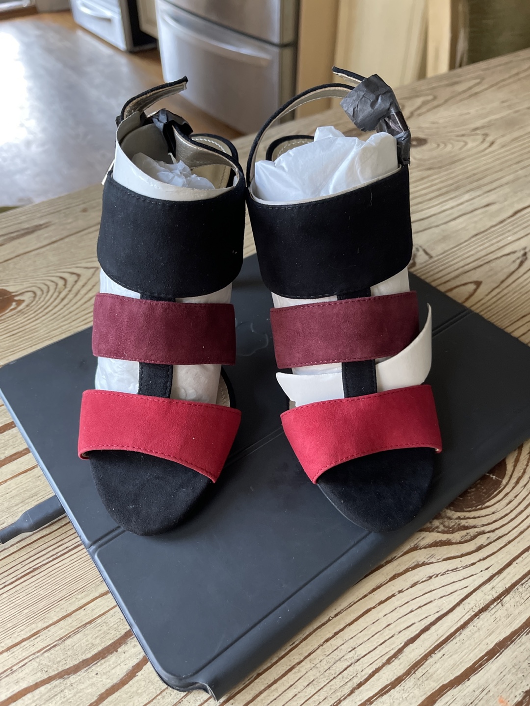 Women's Black and Red Suede Heels Size 6.5