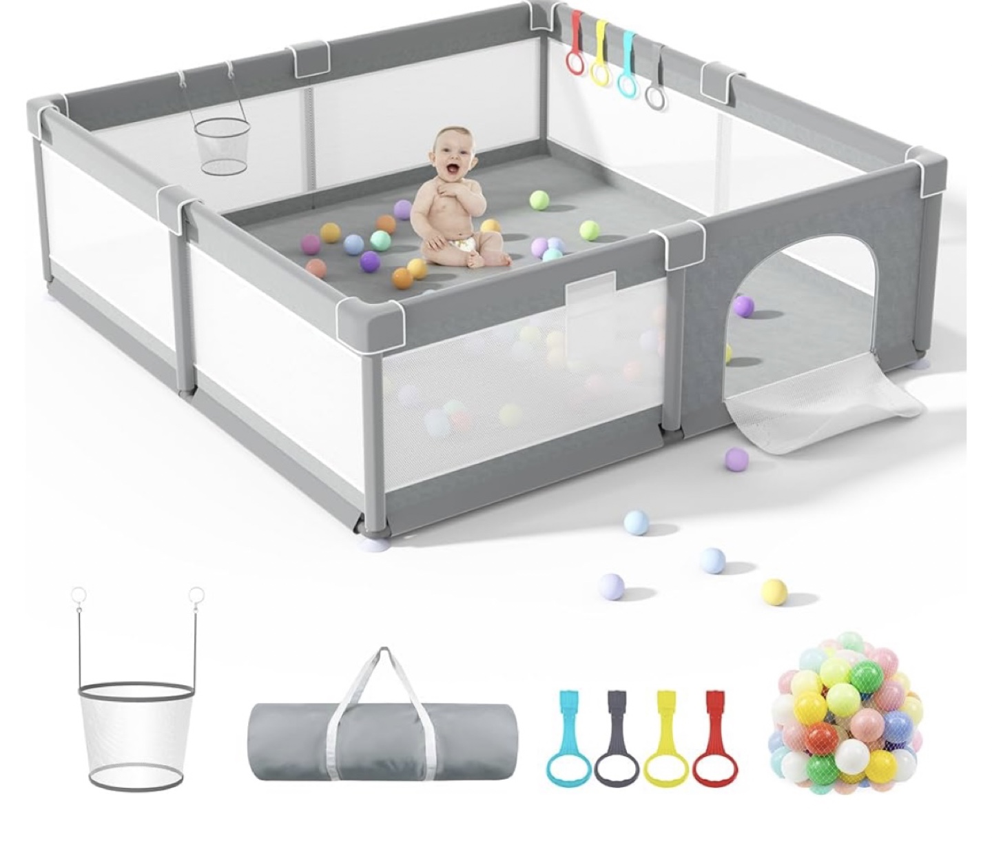 Grey Playpen with Ball Pit & Accessories
