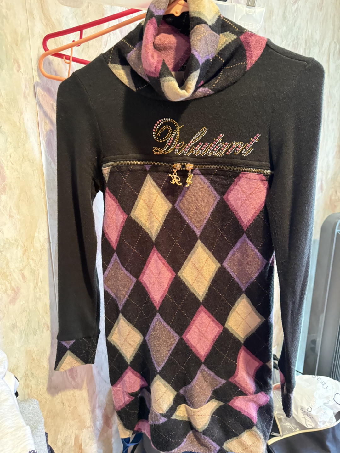 Adorable Diamond Pattern Tunic Sweater