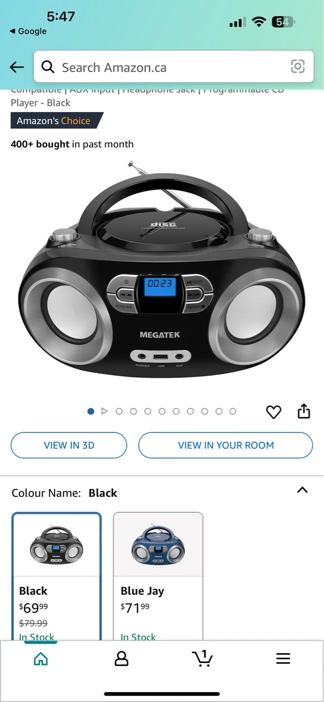 MEGATEK Portable CD Boombox with Bluetooth and FM Radio thumbnail