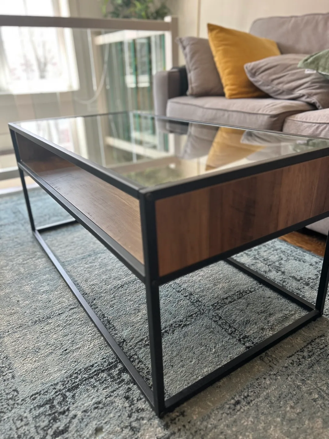 Modern Glass Top Coffee Table with Drawer thumbnail