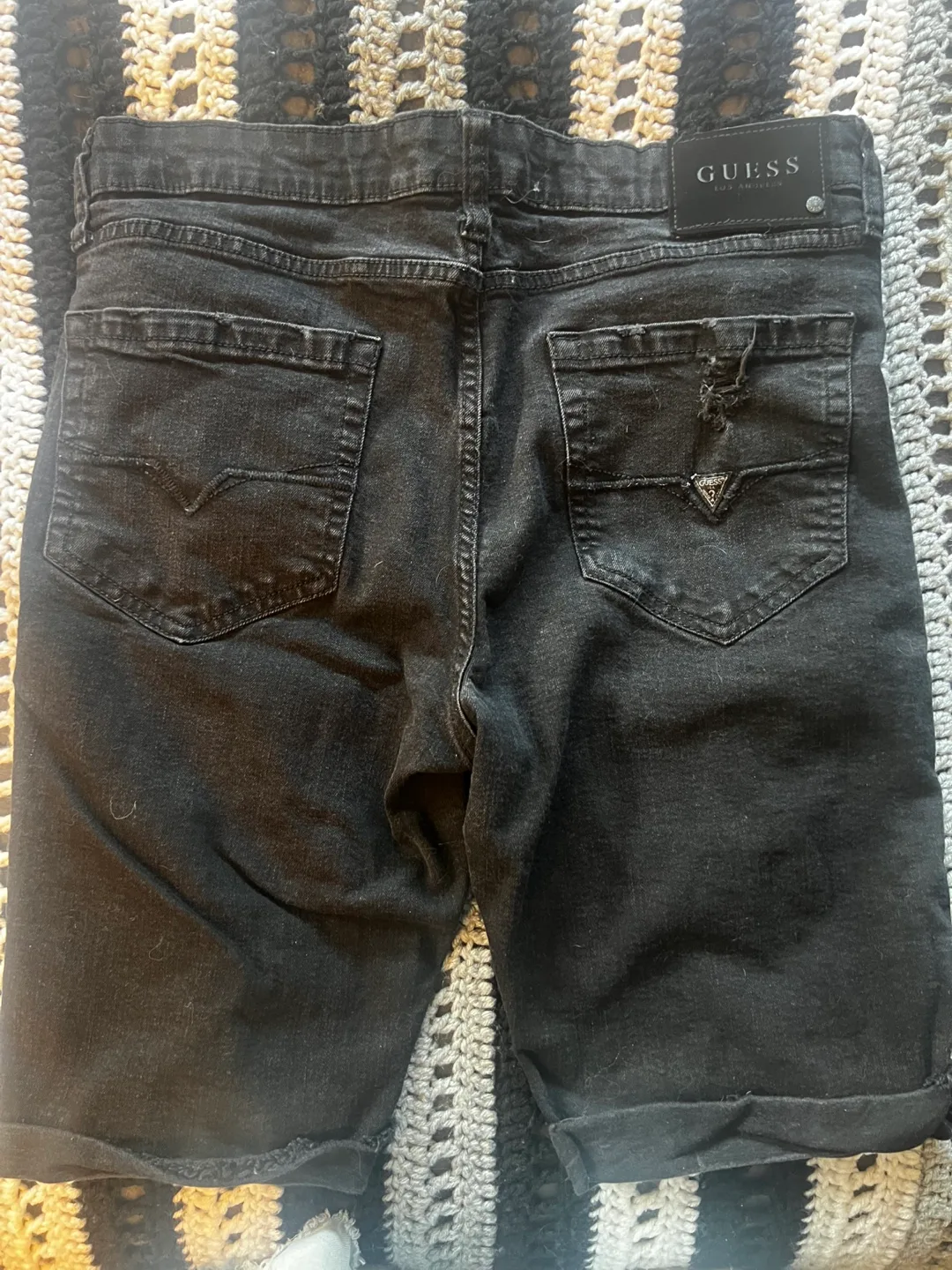 Men’s GUESS Black Distressed Denim Shorts image indicator(2)