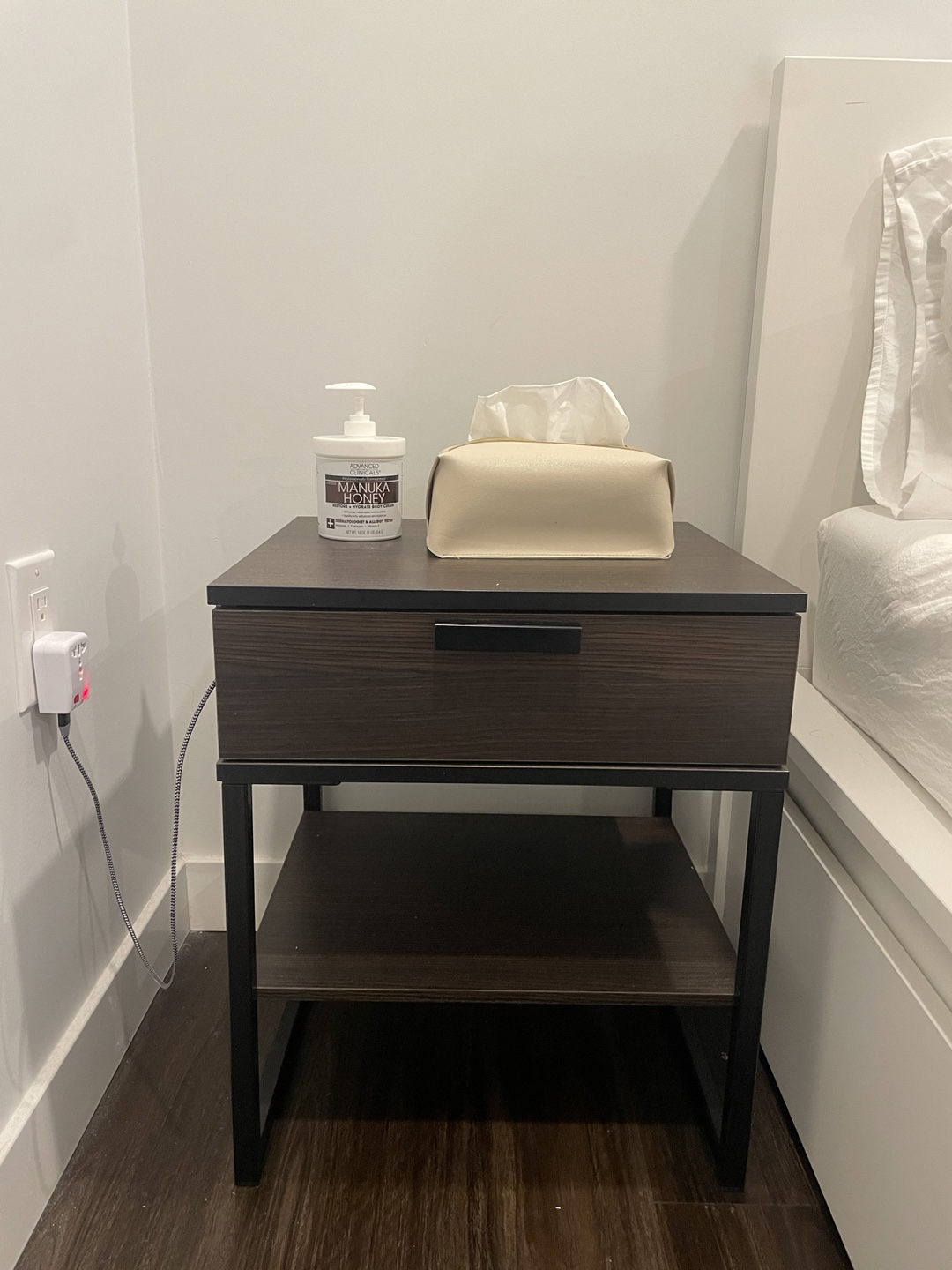 Dark Brown Nightstand with Shelf