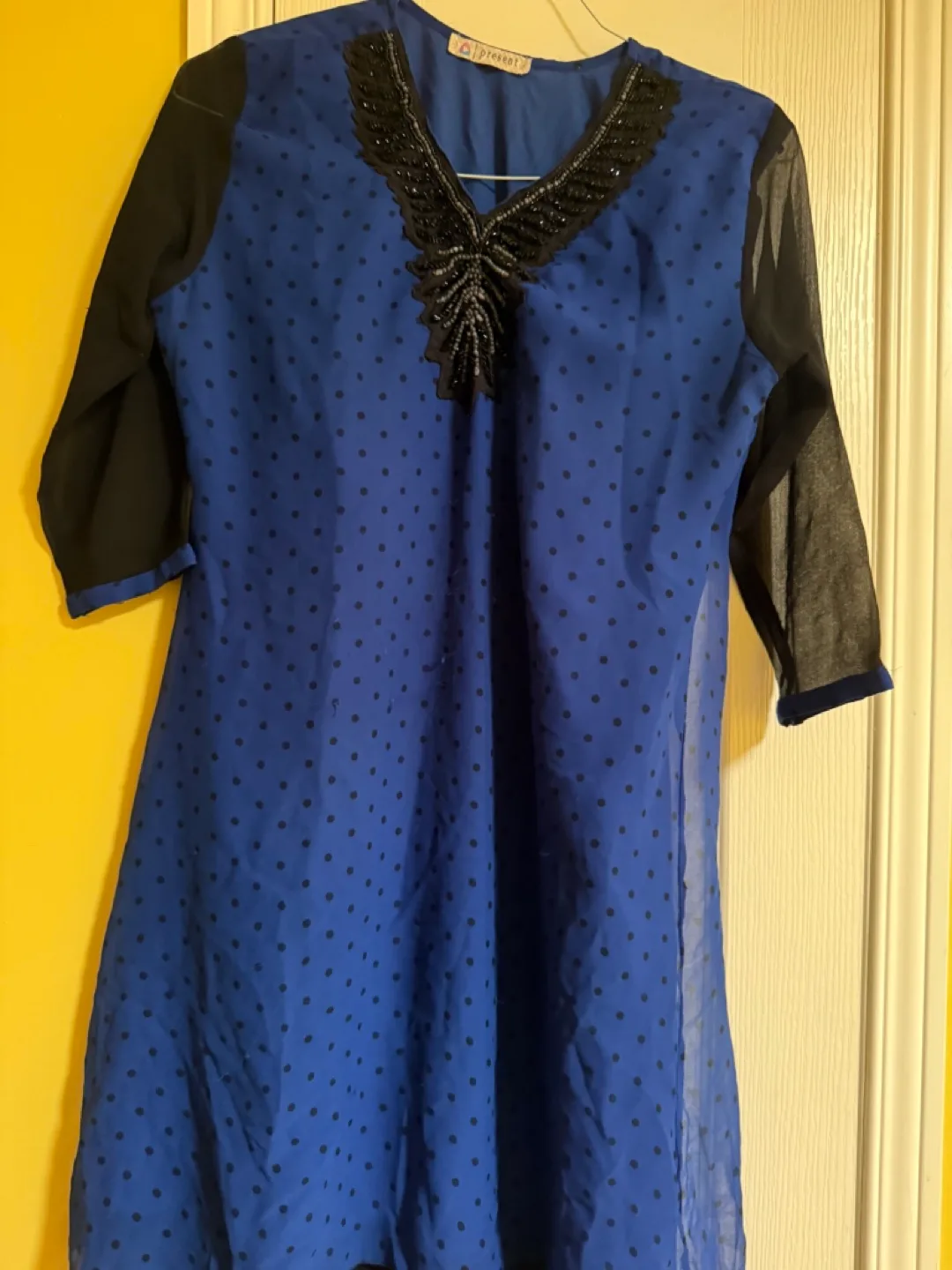 Blue and Black polka dots Women's Top 💚 image indicator(3)