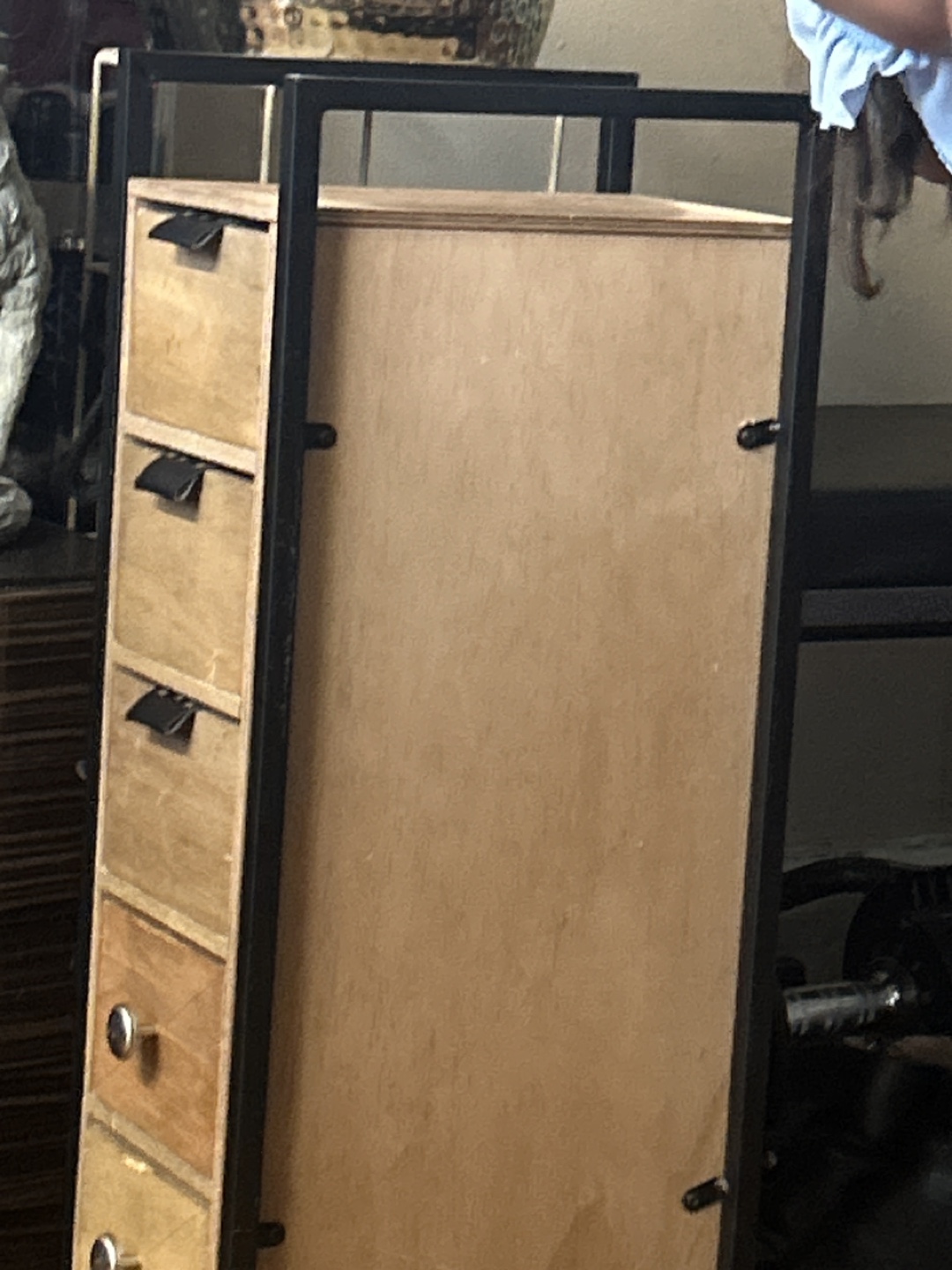 Five-Drawer Wooden Organizer with Metal Frame