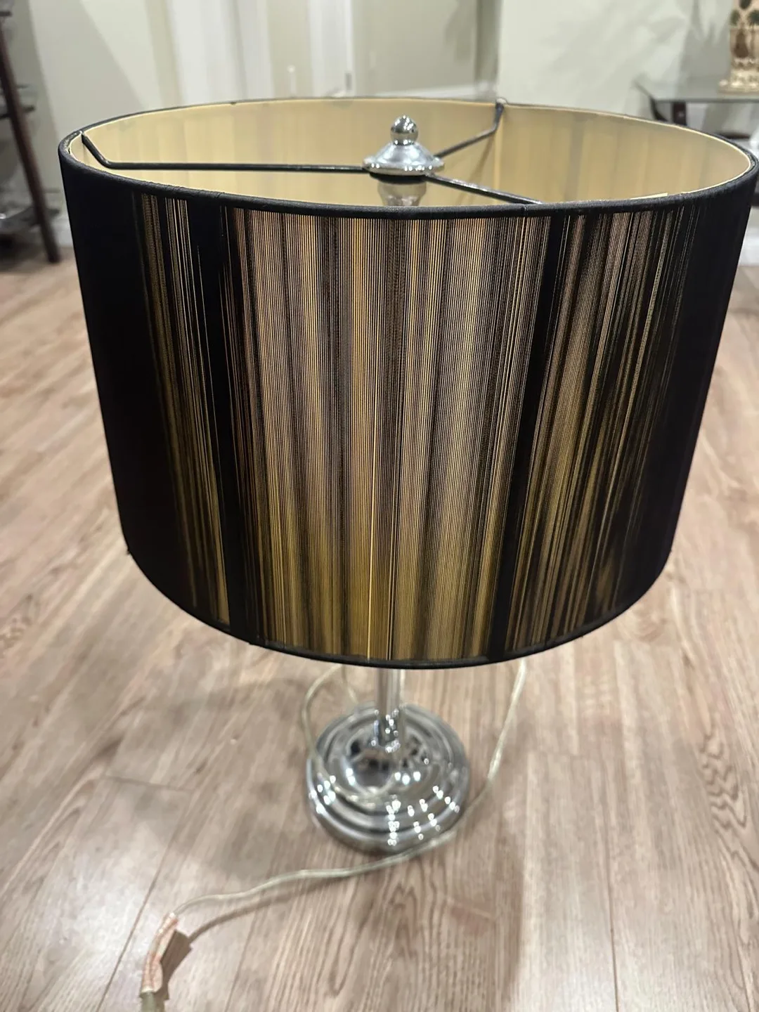 Elegant Chrome Three-Light Table Lamp with Black Shade image indicator(3)