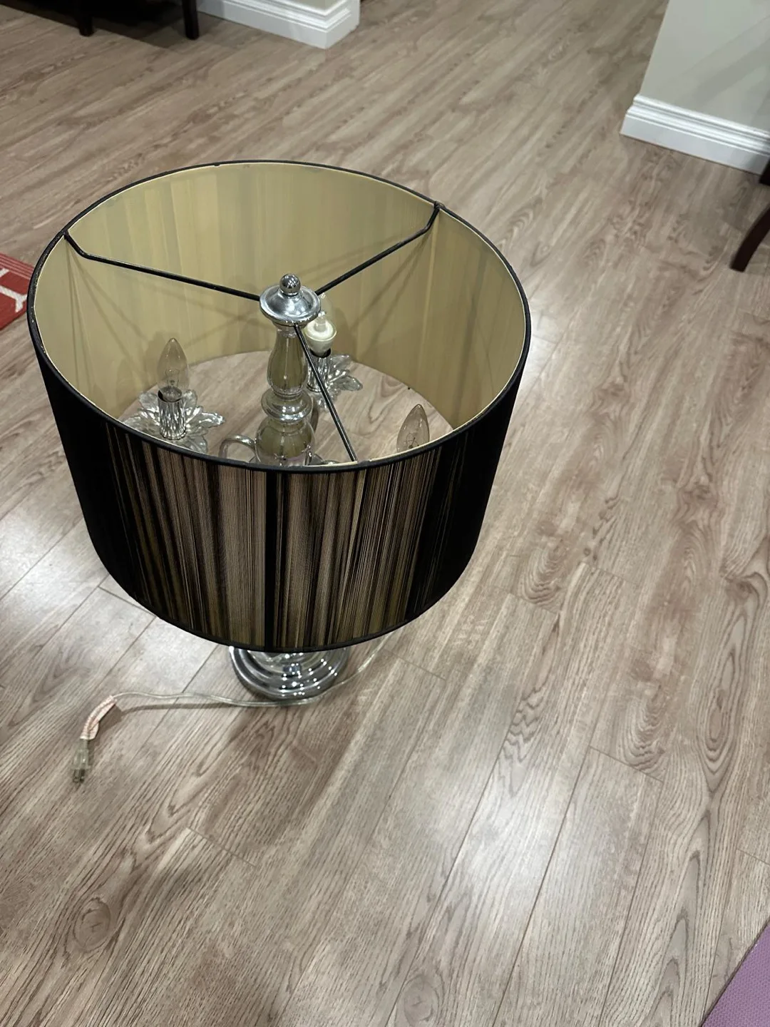 Elegant Chrome Three-Light Table Lamp with Black Shade image indicator(2)