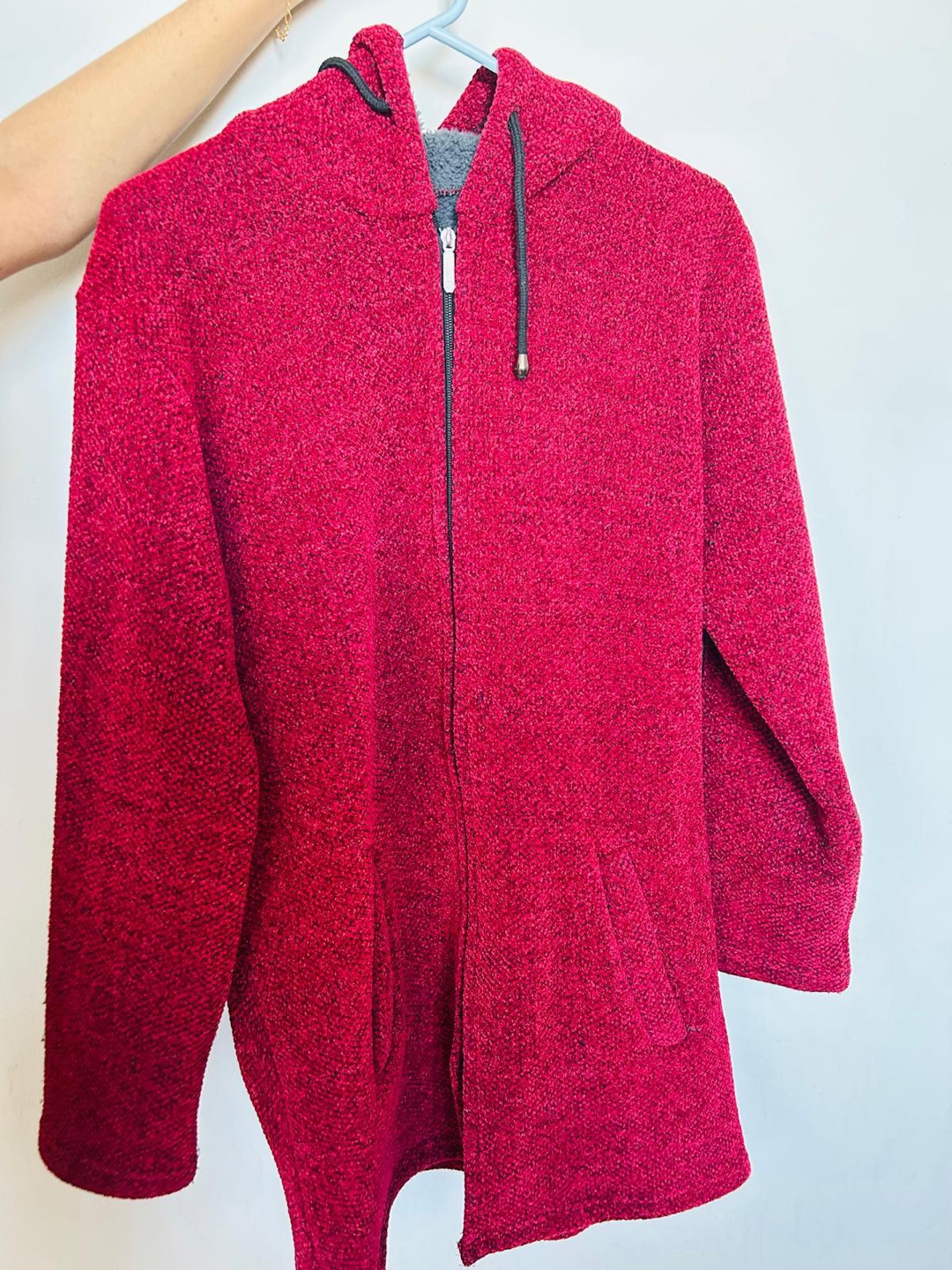 Women's Red Hooded Zip-Up Sweater - photo 2