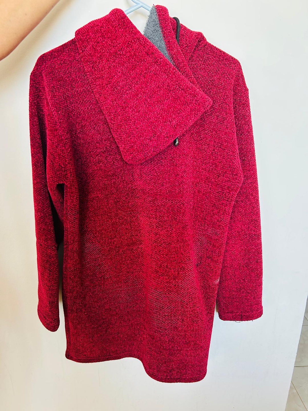 Women's Red Hooded Zip-Up Sweater