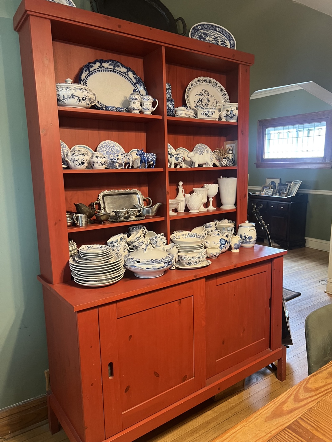 Vintage Red Wooden China Cabinet
