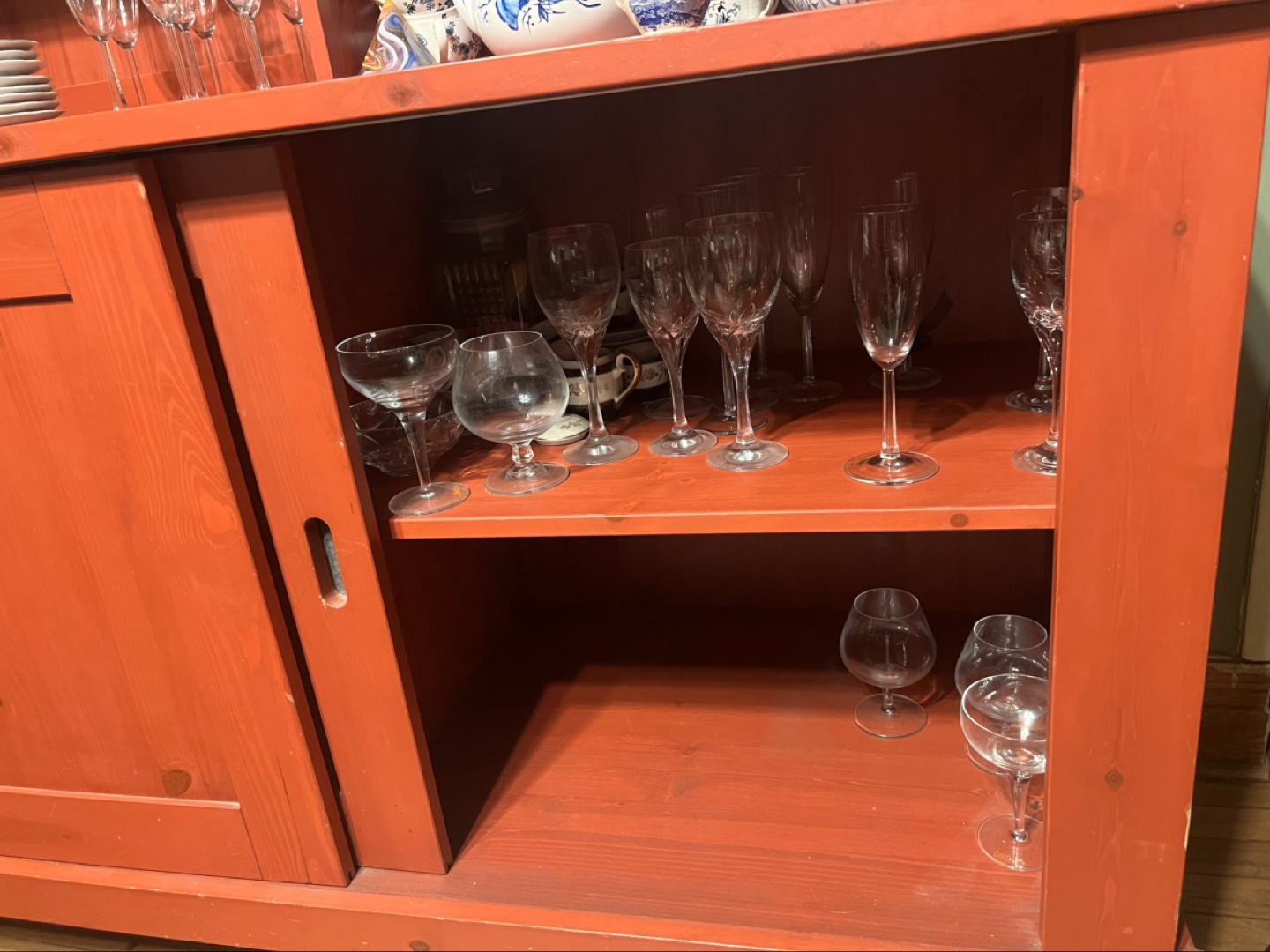 Vintage Red Wooden China Cabinet - photo 3