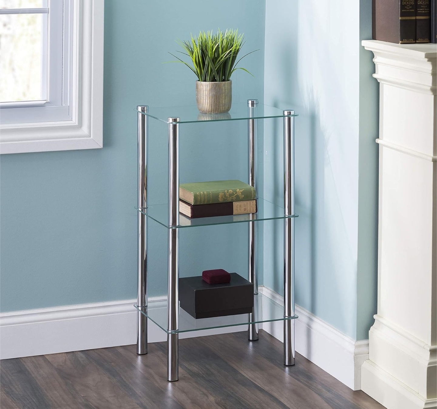 Three-Tier Glass and Chrome Shelving Unit