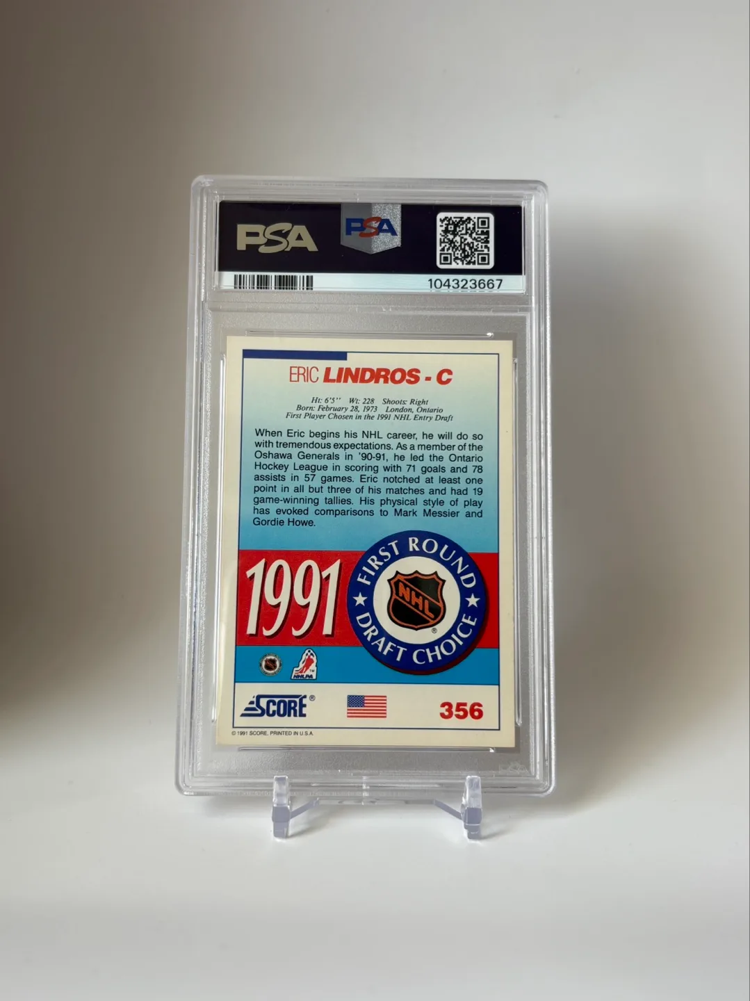 1991 Score Eric Lindros #356 PSA 8 NM-MT image indicator(2)