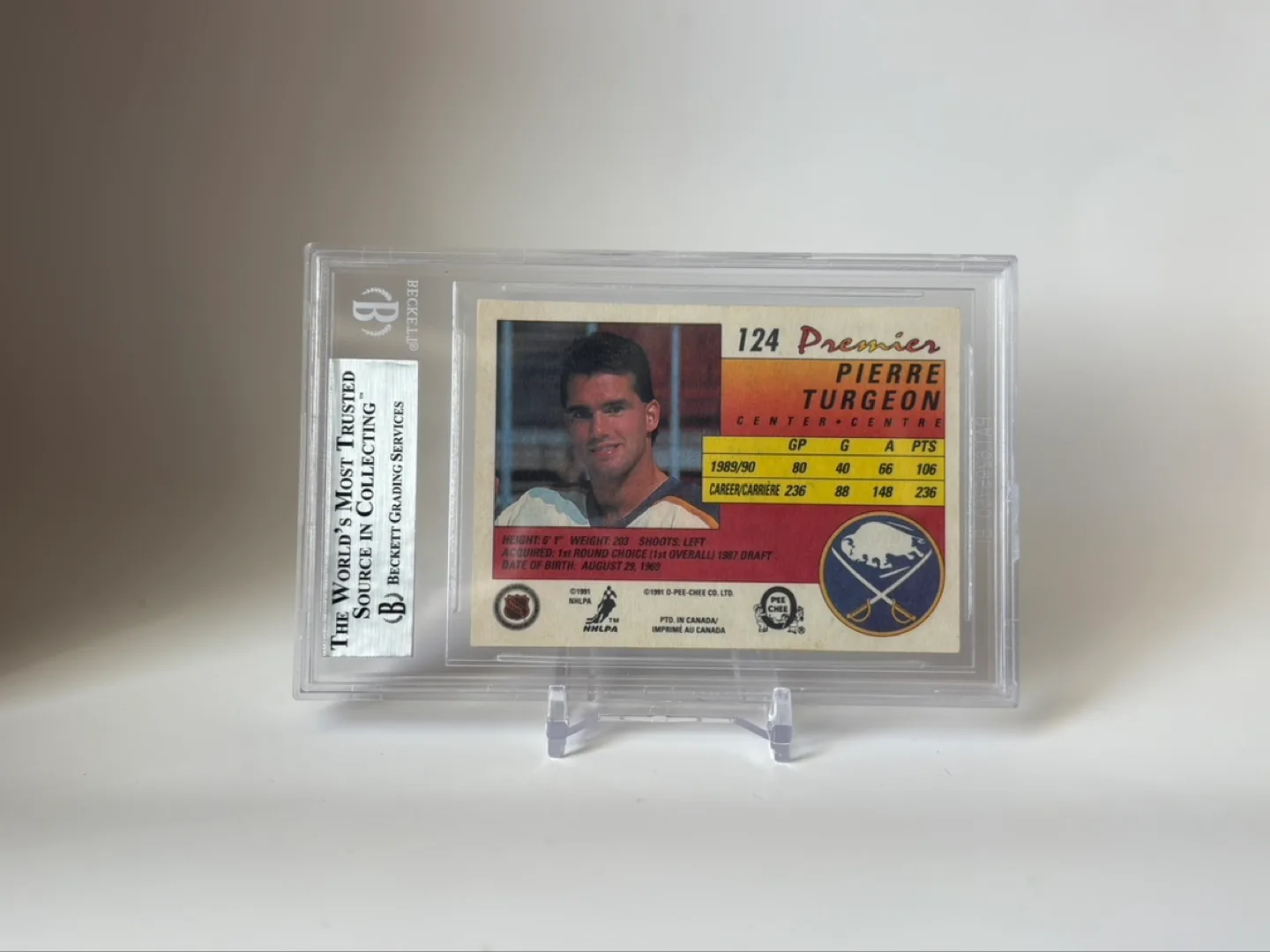 1990-91 OPC Premier Pierre Turgeon Autographed Hockey Card #124 image indicator(2)