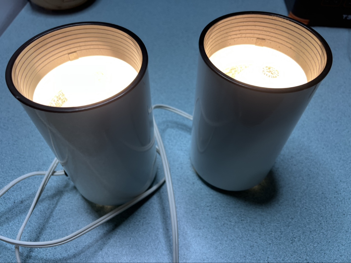 Pair of Vintage White Cylinder Table Lamps