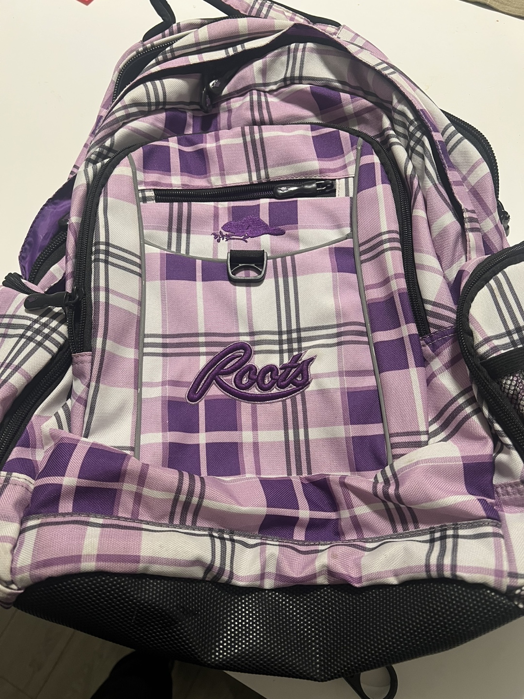 Roots Purple Plaid Backpack