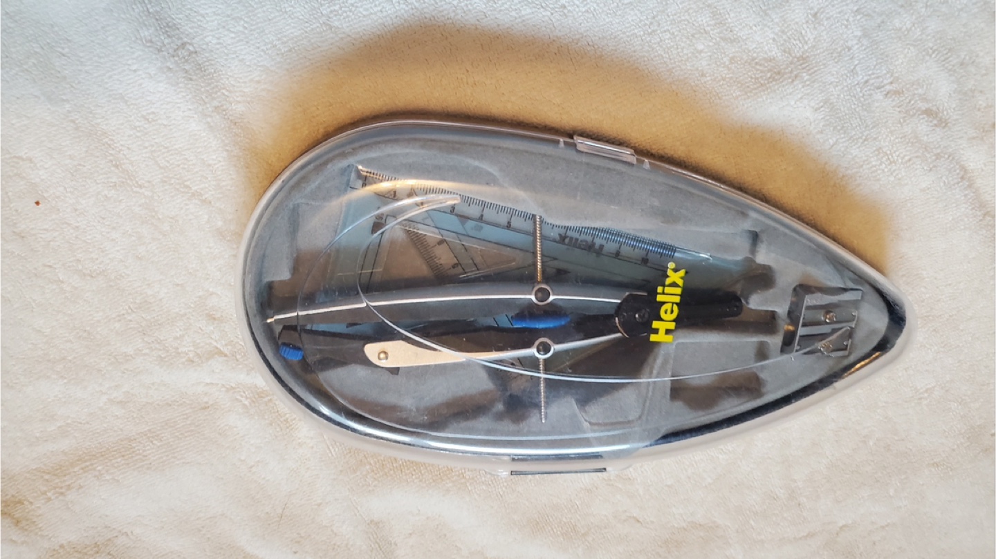 Compass, Ruler, Protractor, and Sharpener
