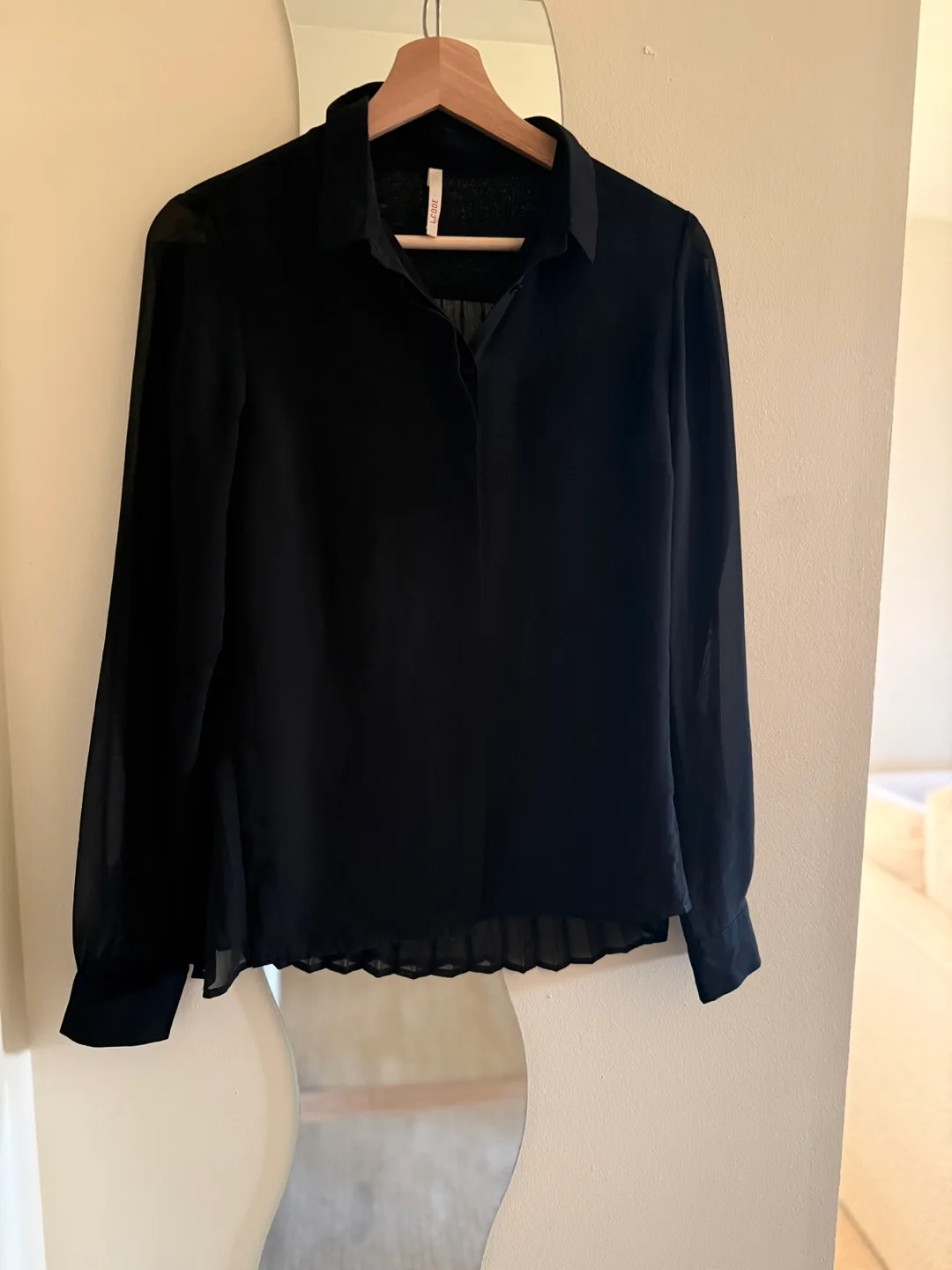 Black pleated long sleeve blouse thumbnail