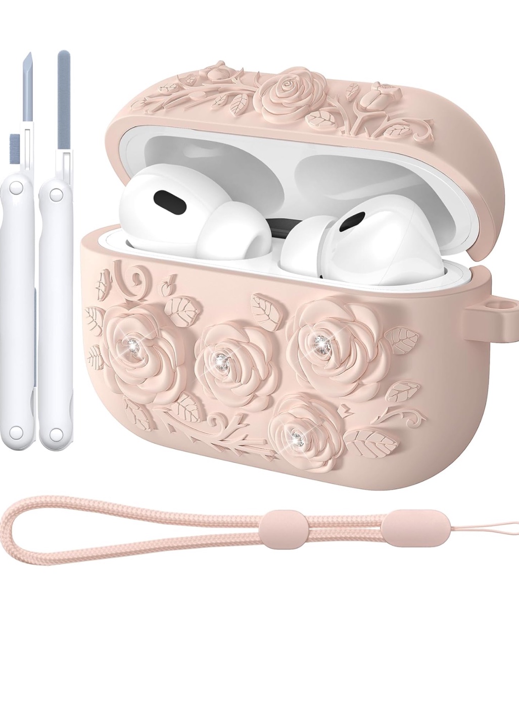 Visoom Airpods Pro Case with Strap Rose Embellishment