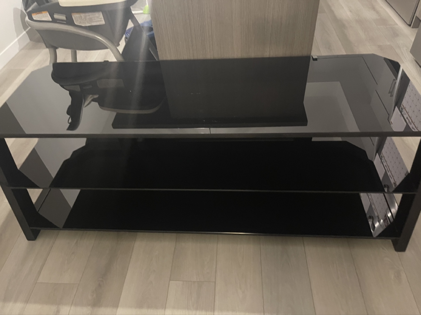 Black Glass TV Stand with Two Shelves - photo 2