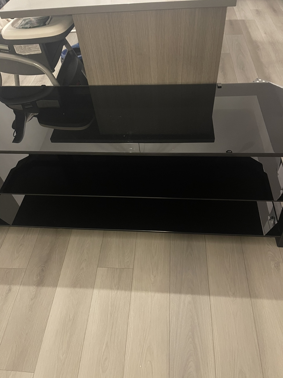 Black Glass TV Stand with Two Shelves