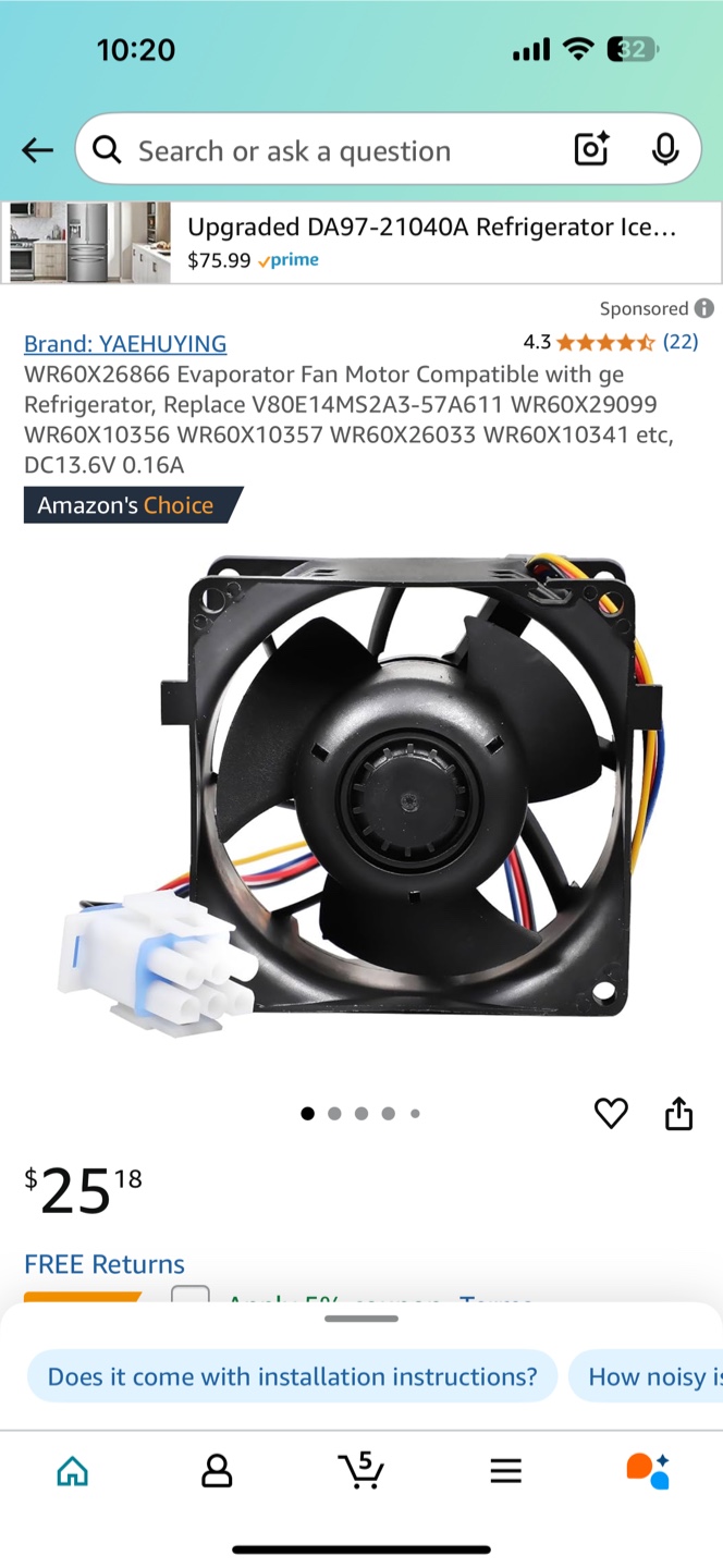 Refrigerator Evaporator Fan Motor