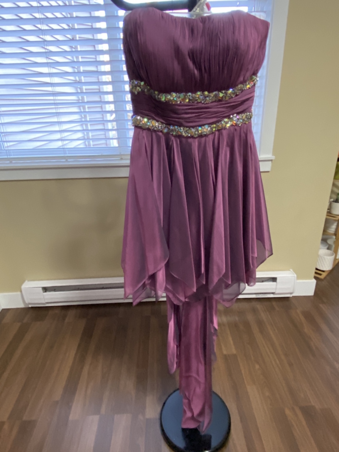 Purple Strapless High-Low Prom Dress with Rhinestone Detail - photo 4