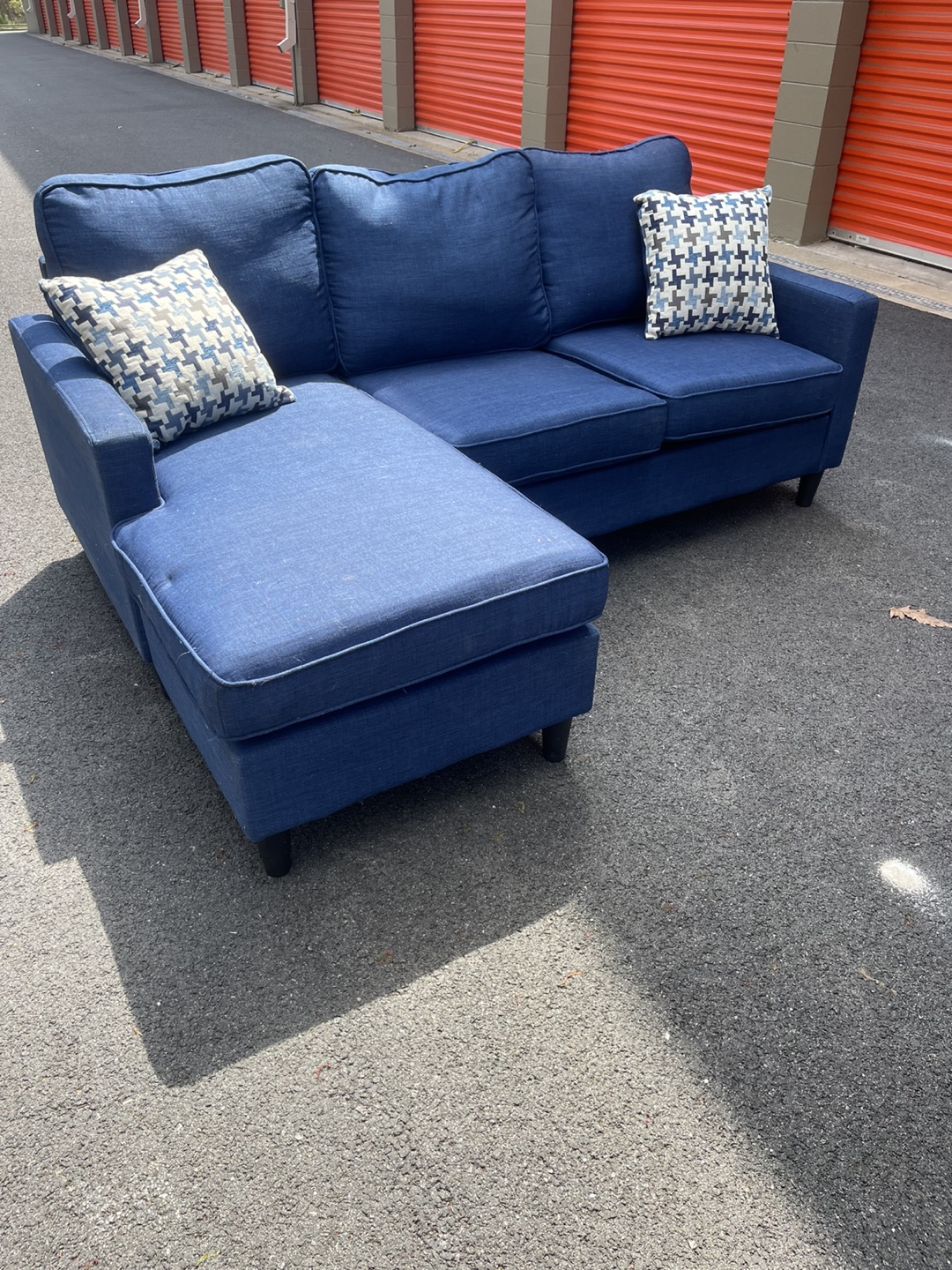 Blue Sectional Sofa with Chaise Lounge - photo 3