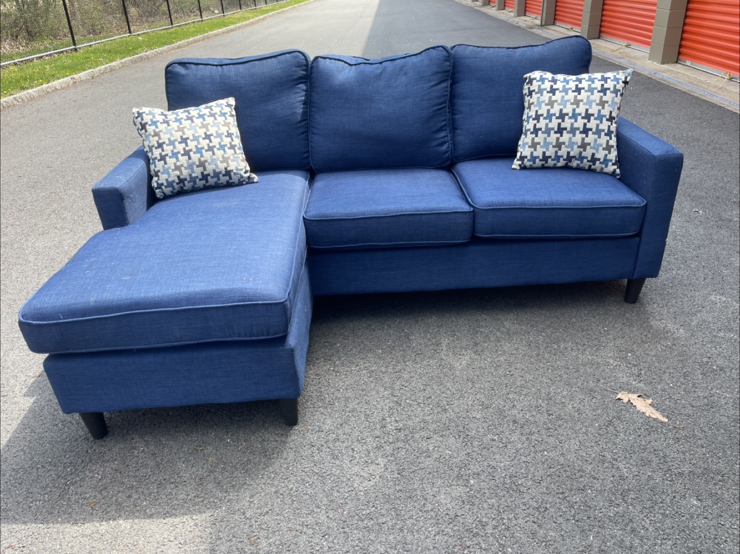 Blue Sectional Sofa with Chaise Lounge