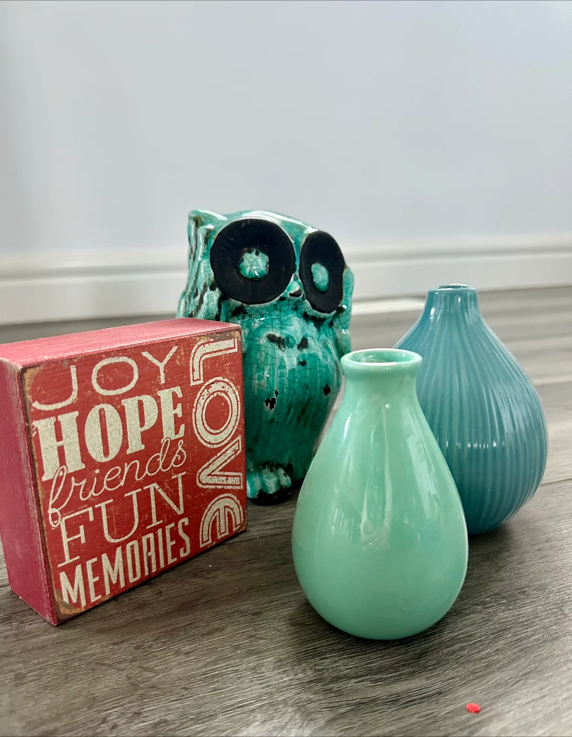 Teal Owl Figurine, Decorative Box & Vases thumbnail