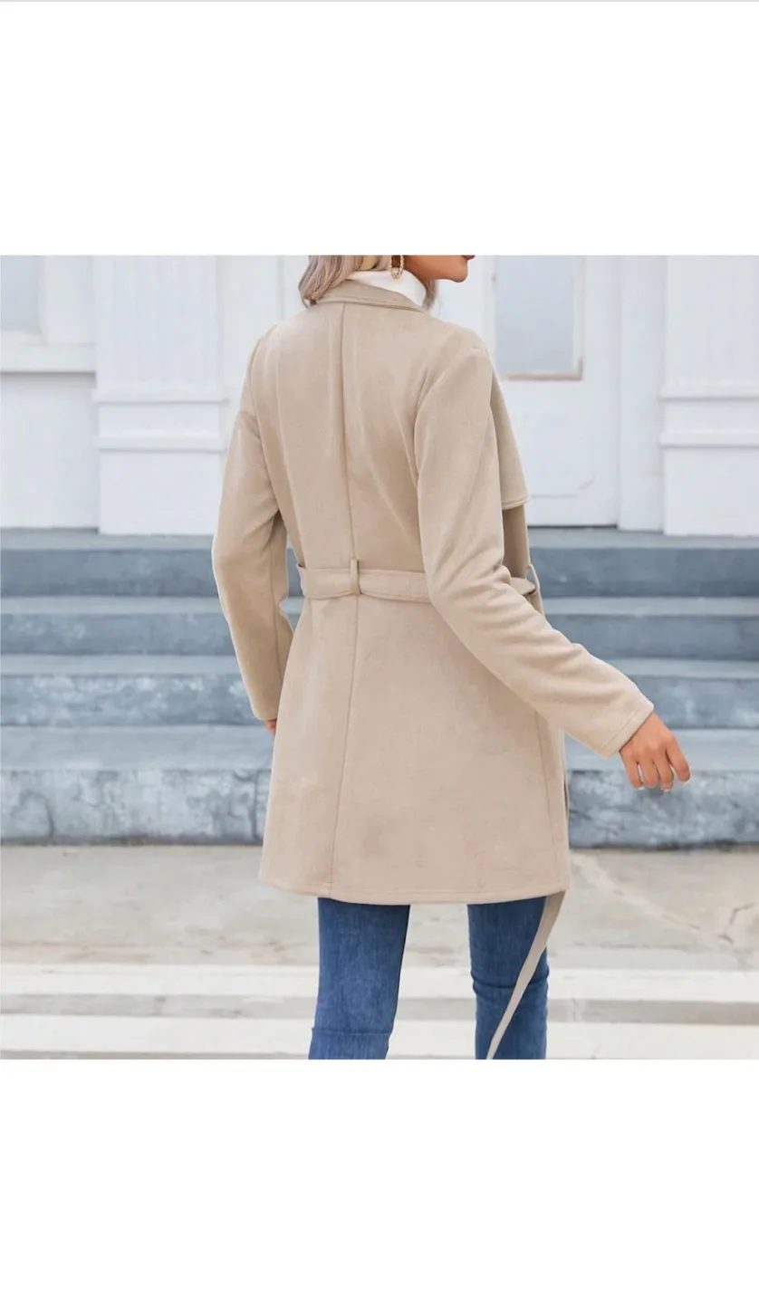 Women's Beige Zip-Up Belted Jacket image indicator(2)