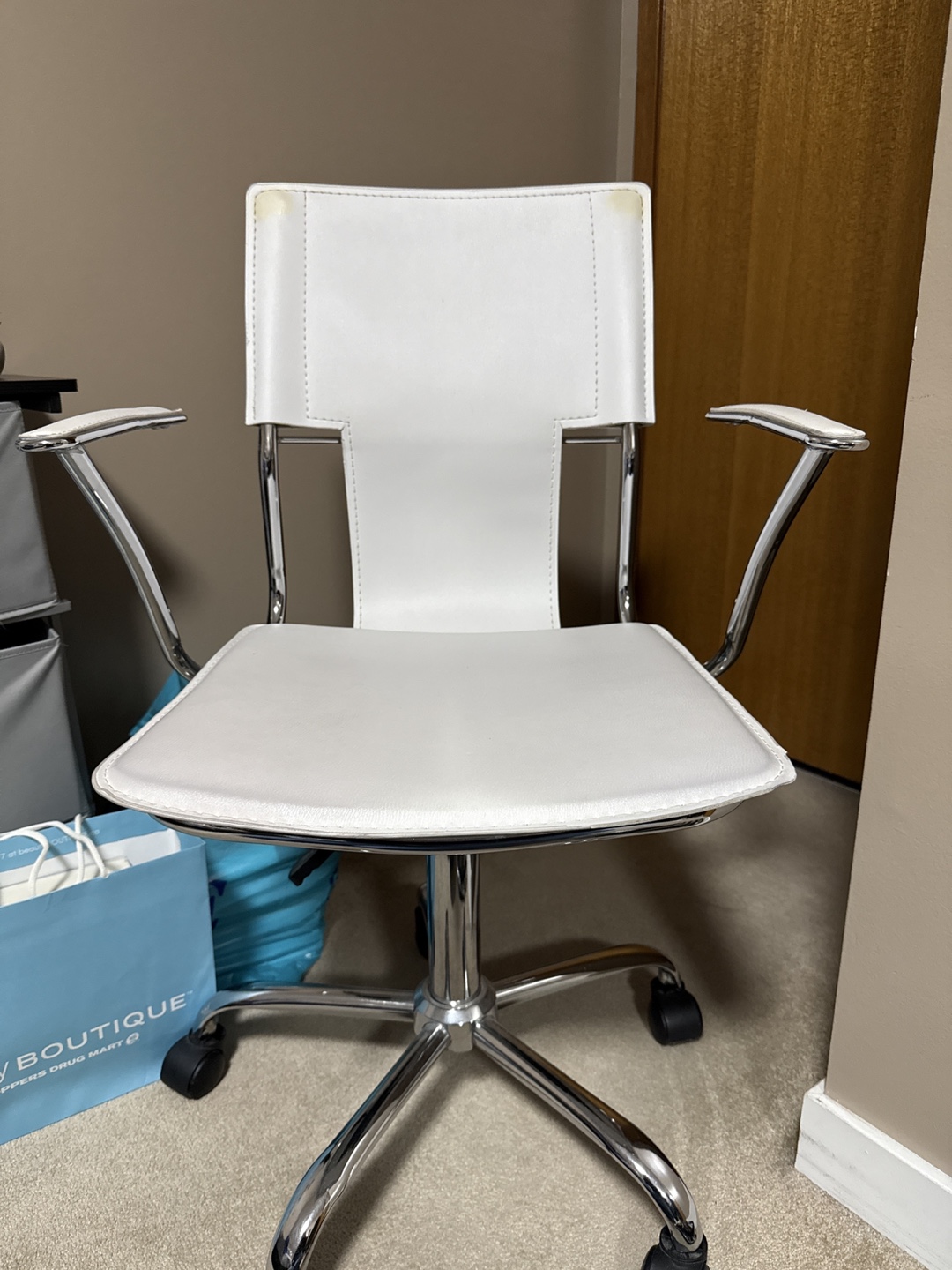 White Office Chair with Chrome Base