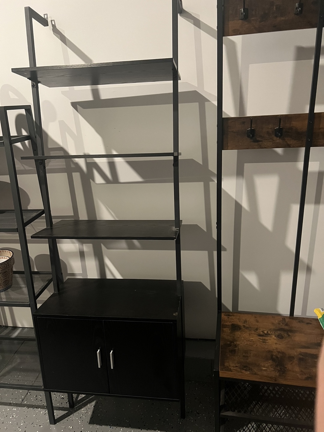 Black Metal and Wood Ladder Shelf with Cabinet - photo 2