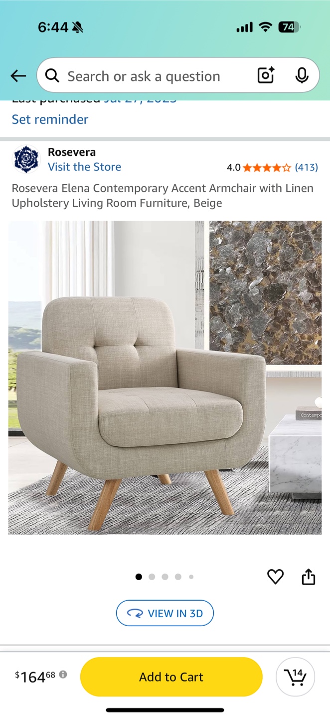Rosevera Elena Accent Armchair Beige Linen Upholstery
