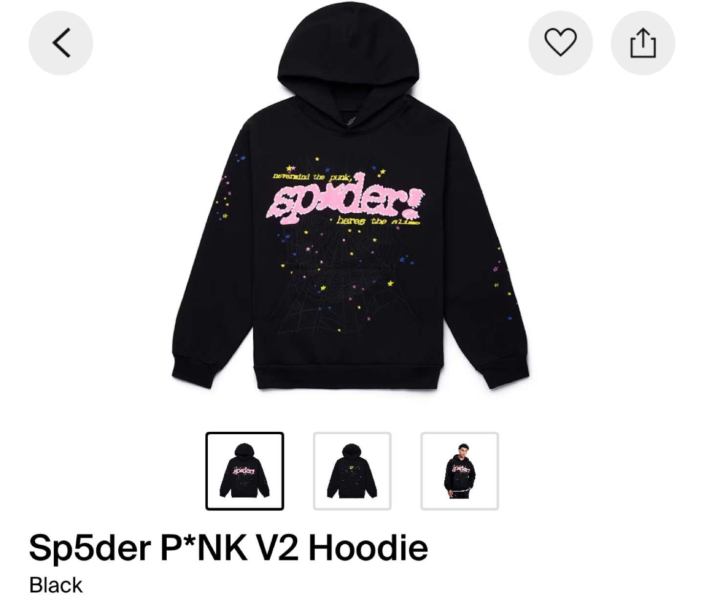 Sp5der P*NK V2 Hoodie - Black