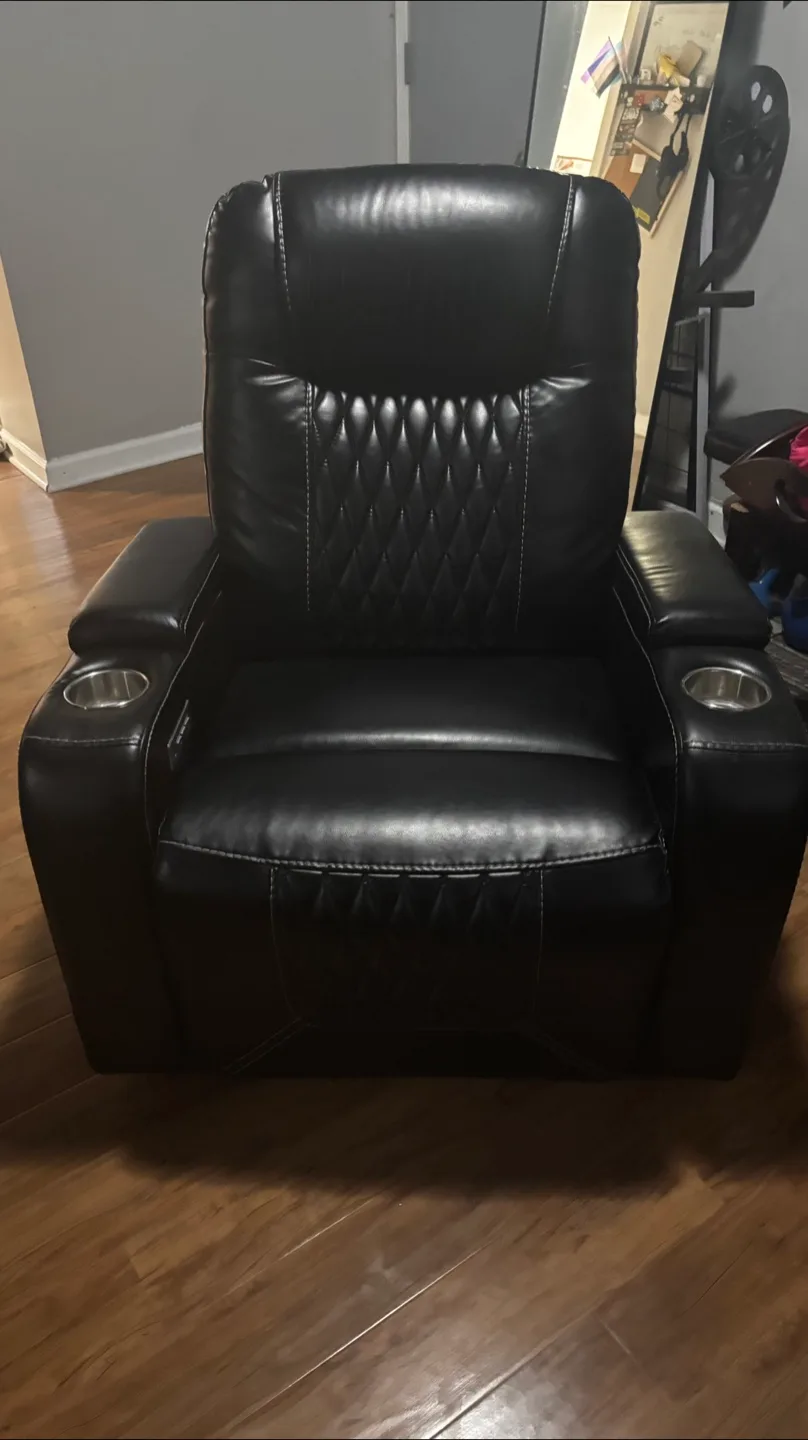 Black Leather Recliner with Cup Holders thumbnail