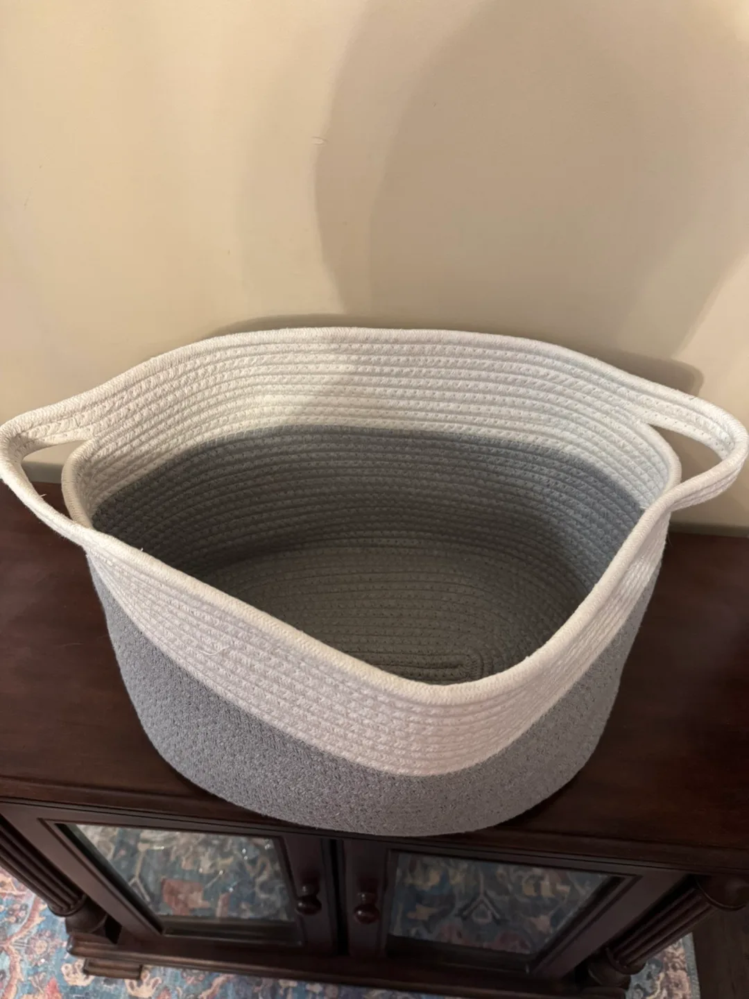 Large Grey and White Cotton Rope Storage Basket image indicator(2)