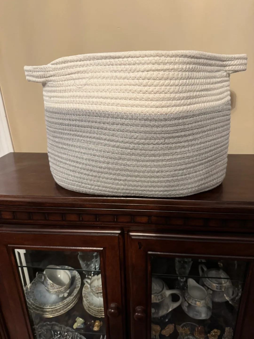 Large Grey and White Cotton Rope Storage Basket thumbnail