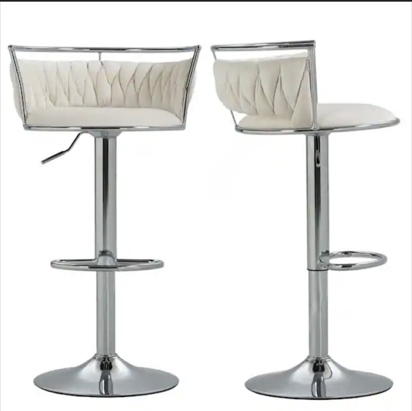 Set of Four Modern Chrome and Off-White Upholstered Bar Stools